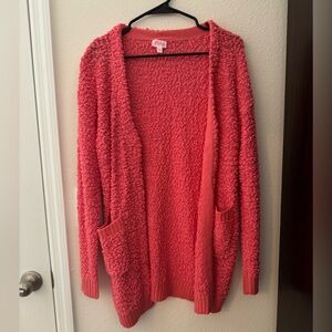 Coral Textured, Popcorn Cardigan